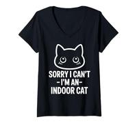 Mujer Lo Siento, no Puedo, Soy un Gato de Interior Que mira, Lindo Gato Divertido Camiseta Cuello V