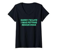 Mujer Lo Siento por la Tarde I Was Petting Rescue Dogs Camiseta Cuello V