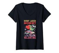 Mujer Lo Siento señoras, Mami es mi Monster Truck con Dinosaurios de San Valentín Camiseta Cuello V
