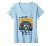 Mujer Lo Siento, Tengo Que IR, extraño a mi Perro, Perro Salchicha Retro Camiseta Cuello V