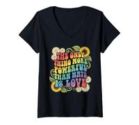 Mujer Lo único más poderoso Que el Odio es el Amor Retro Boho Camiseta Cuello V