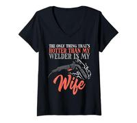Mujer Lo único Que es más Caliente Que mi Soldador es mi Esposa Camiseta Cuello V