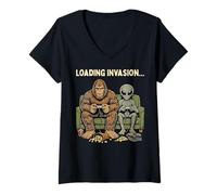 Mujer Loading Invasion Sasquatch Bigfoot Alien Playing Video Games Camiseta Cuello V