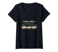 Mujer Lobo Amante Vida Silvestre Naturaleza Identidad Aullido Entusiasta Al Aire Camiseta Cuello V