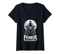 Mujer Lobo Aullando Fenrir Lobo Mitología nórdica Celta Camiseta Cuello V