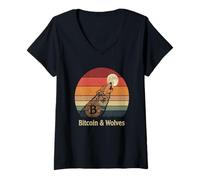 Mujer lobo blockchain finanzas digitales inversión poder Bitcoin Camiseta Cuello V