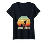 Mujer lobo blockchain finanzas digitales inversión poder Bitcoin Camiseta Cuello V