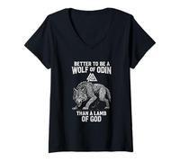 Mujer Lobo de Odín Viking Warrior Mitología nórdica Orgullo nórdico Camiseta Cuello V