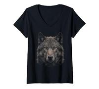 Mujer Lobo Dire Cara Luz De Luna Bosque Fauna Silvestre Naturaleza Camiseta Cuello V