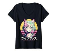 Mujer Lobo Peludo Animal Chica Lindo Anime el Manga Retro Japón Peludo Camiseta Cuello V