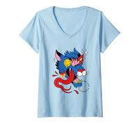 Mujer Lobo trippy psicodélico y arte del tercer ojo Camiseta Cuello V