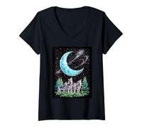 Mujer Lobos Cosmic Call Wilderness Night Howl Lunar Forest Camiseta Cuello V