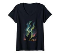 Mujer Lobos Northern Lights Graphic Vintage Wildlife Wolf Lover Camiseta Cuello V