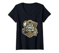Mujer Lock Timer Calm Enigma Cronómetro Equipo Camiseta Cuello V