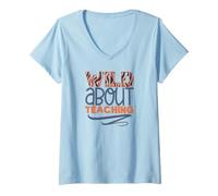 Mujer Loco por enseñar un diseño Divertido de Zebra Print Teacher Life Camiseta Cuello V