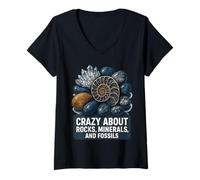 Mujer Loco por Las Rocas, minerales Fósiles Profesor Estudiante Geología Camiseta Cuello V