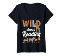 Mujer Loco por Leer Safari Animal Camiseta Cuello V