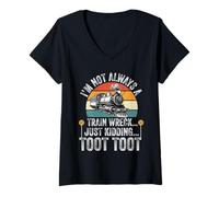 Mujer Locomotora Conductor de ferrocarril No siempre soy un accidente de tren Camiseta Cuello V