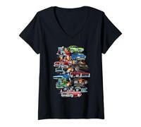 Mujer ¡Locura del Coche! Coches musculares, Coches clásicos y Hotrods de Dibujos Animados Camiseta Cuello V