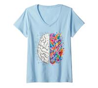 Mujer Lógica Cerebro vs Creatividad Arte y Ciencia Mente Concepto Camiseta Cuello V