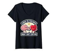 Mujer Lógica Vs Noche Sentimientos Shift Divertido Enfermera Cerebro Corazón Meme Camiseta Cuello V