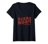 Mujer Logotipo de Sun Records x David Allan Coe Texas Moon Red Camiseta Cuello V