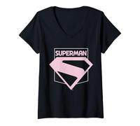 Mujer Logotipo de superhéroe con emblema rosa de Superman Camiseta Cuello V