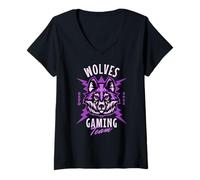 Mujer Logotipo de Wolves Gaming Team ESTD 2022 Esports Wolf Camiseta Cuello V