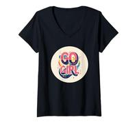 Mujer Logotipo divertido de Go Girl Camiseta Cuello V