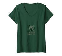 Mujer Logotipo ecológico de Nature Knows Best Tree of Life Camiseta Cuello V, Verde Bosque, XL