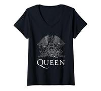 Mujer Logotipo oficial de Queen Classic Crest Blanco Camiseta Cuello V