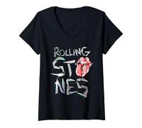 Mujer Logotipo oficial de The Rolling Stones Camiseta Cuello V