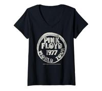 Mujer Logotipo Retro del círculo de la Gira Mundial de 1977 de Pink Floyd Camiseta Cuello V