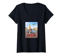 Mujer London Stories with Classic Teddy Bear in London Cityscape Camiseta Cuello V