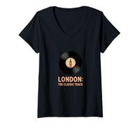 Mujer London The Classic Track Vinyl Music Art Camiseta Cuello V