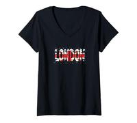 Mujer London Winter Snow - Bandera del Reino Unido Estilo navideño Camiseta Cuello V