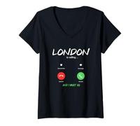Mujer Londres está Llamando y Debo IR a Inglaterra Viajando Camiseta Cuello V