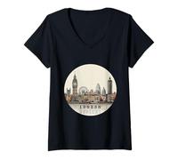 Mujer Londres Inglaterra | Gráfico Souvenir Tourist London City Camiseta Cuello V