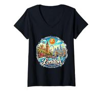 Mujer Londres, Inglaterra, Reino Unido, Postal Vintage Camiseta Cuello V