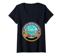 Mujer Londres Inglaterra Round Travel Souvenir Landmark Turista Regalo Camiseta Cuello V