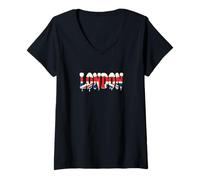 Mujer Londres Snowy Christmas UK Flag Style Camiseta Cuello V