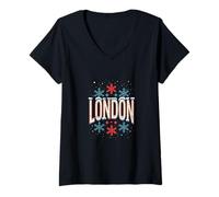 Mujer Londres Snowy Christmas UK Flag Style Camiseta Cuello V