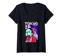 Mujer Lonely Tokyo Nights Anime Girl Vaporwave Camiseta Cuello V