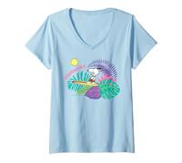 Mujer Longboard Retro Peanuts Snoopy Summer Surfing Hawaii Holiday Camiseta Cuello V