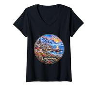 Mujer Longyearbyen, Noruega, Puerto marítimo Europeo de cruceros Camiseta Cuello V