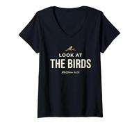 Mujer Look At The Birds Christian Bible Verse Matthew 6 26 Faith Camiseta Cuello V