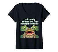 Mujer Look Closely Four Frogs Staring - Funny Frog Meme Camiseta Cuello V