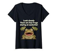 Mujer Look Closely Four Frogs Staring - Funny Frog Meme Camiseta Cuello V