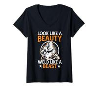 Mujer Look Like A Beauty Weld Like A Beast Camiseta Cuello V
