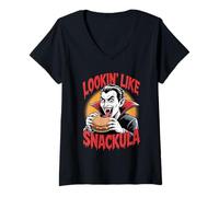 Mujer Lookin' Like A Snackula Funny Vampire Halloween Burger Camiseta Cuello V